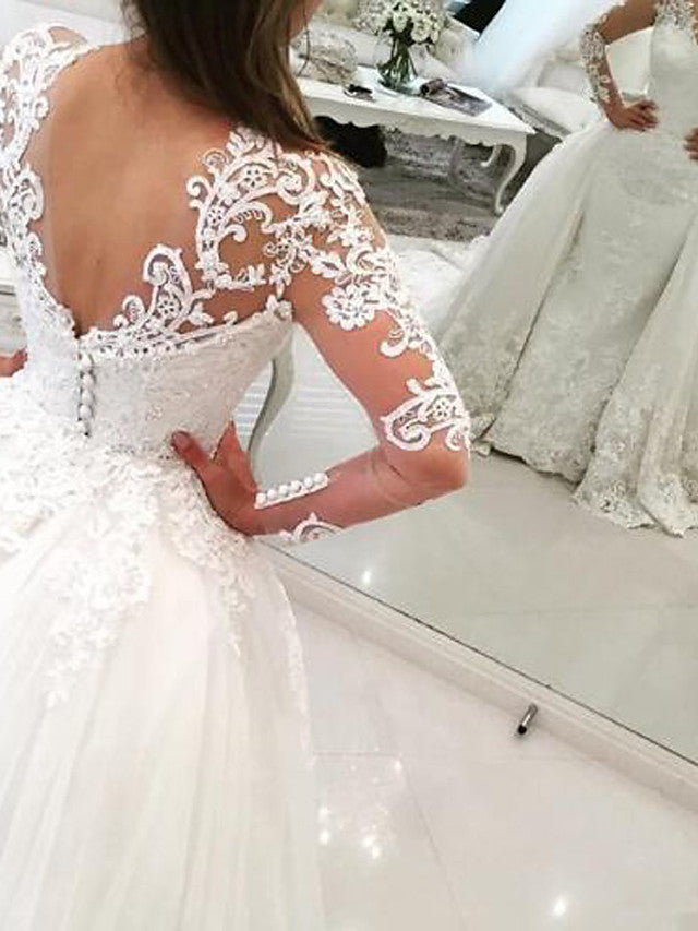 Bmbride Glamorous Ball Gown Mermaid Trumpet V Neck Wedding Dress