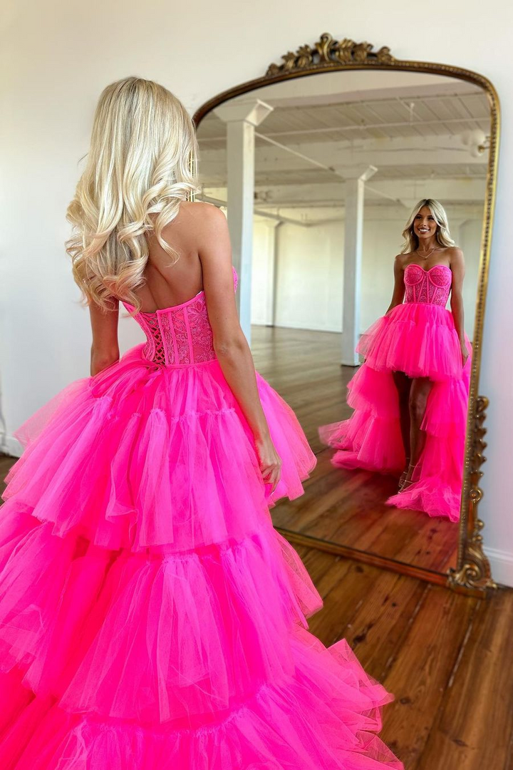 Rose Prom Dress with Sleeveless Gown and Tulle Train