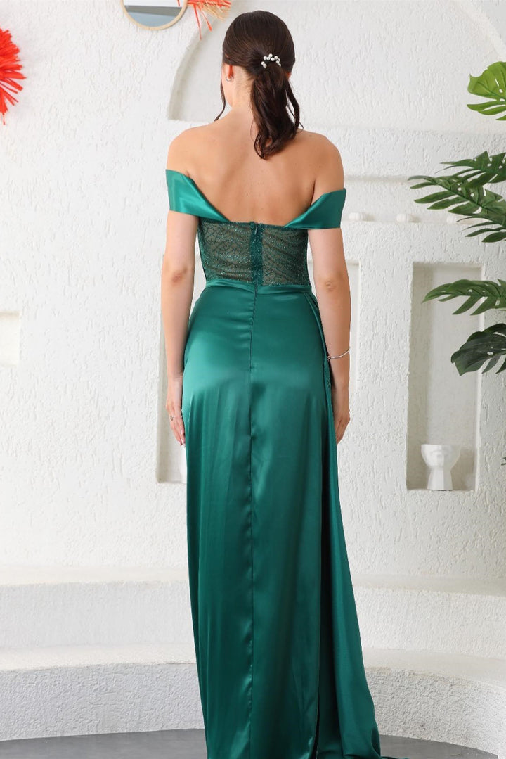 Off-the-Shoulder Mermaid Prom Dress Split With Ruffle in Dark Green