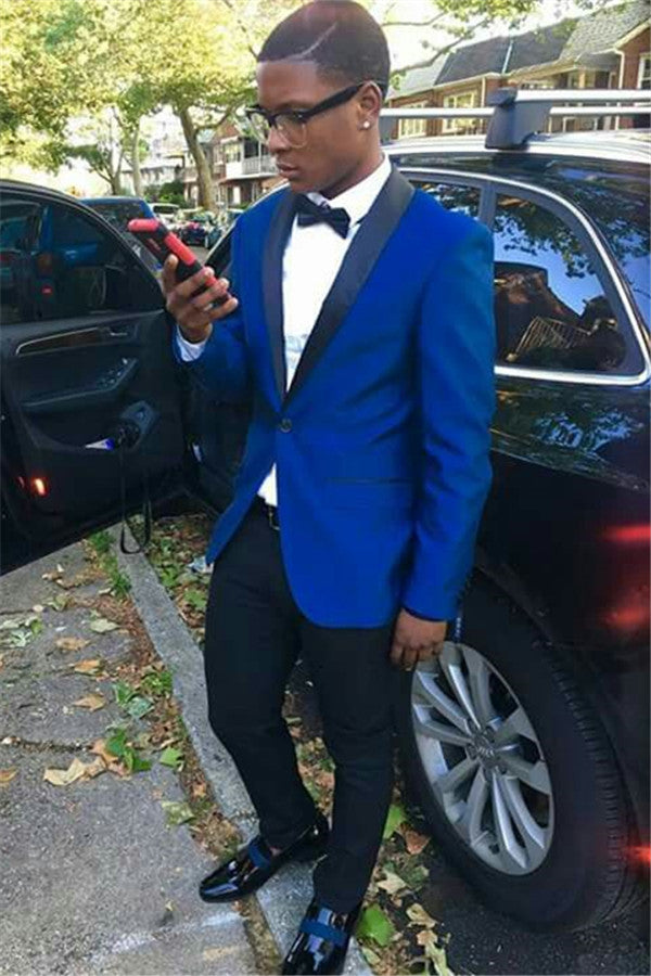 Koscy Fashion Business Formal Prom Suit, Royal Blue One Button with Shawl Lapel