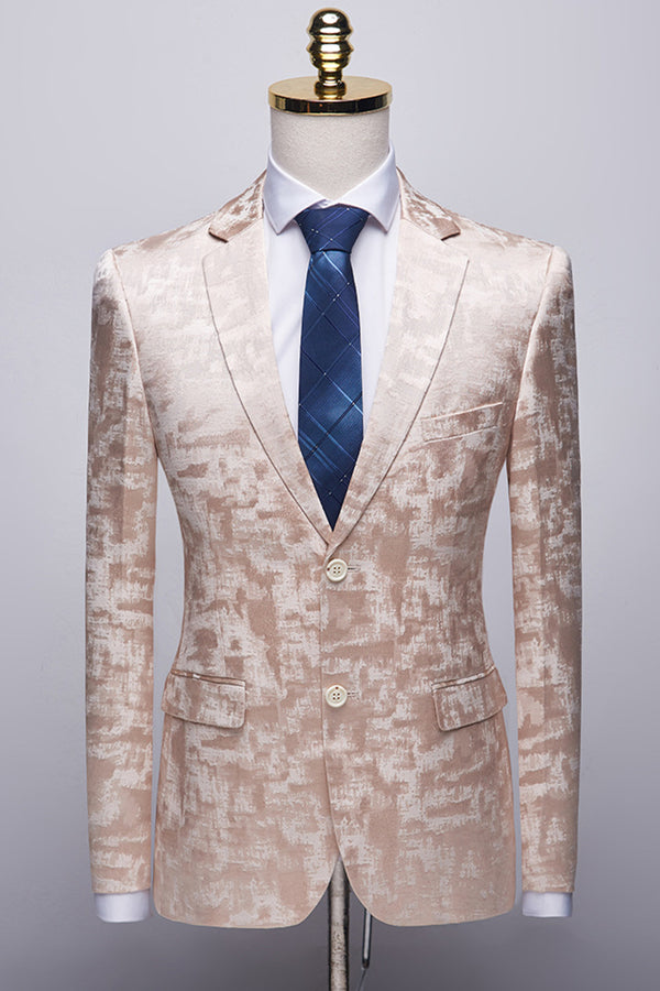 Koscy Popular Champagne Pink Printed Prom Suit with Notched Lapel