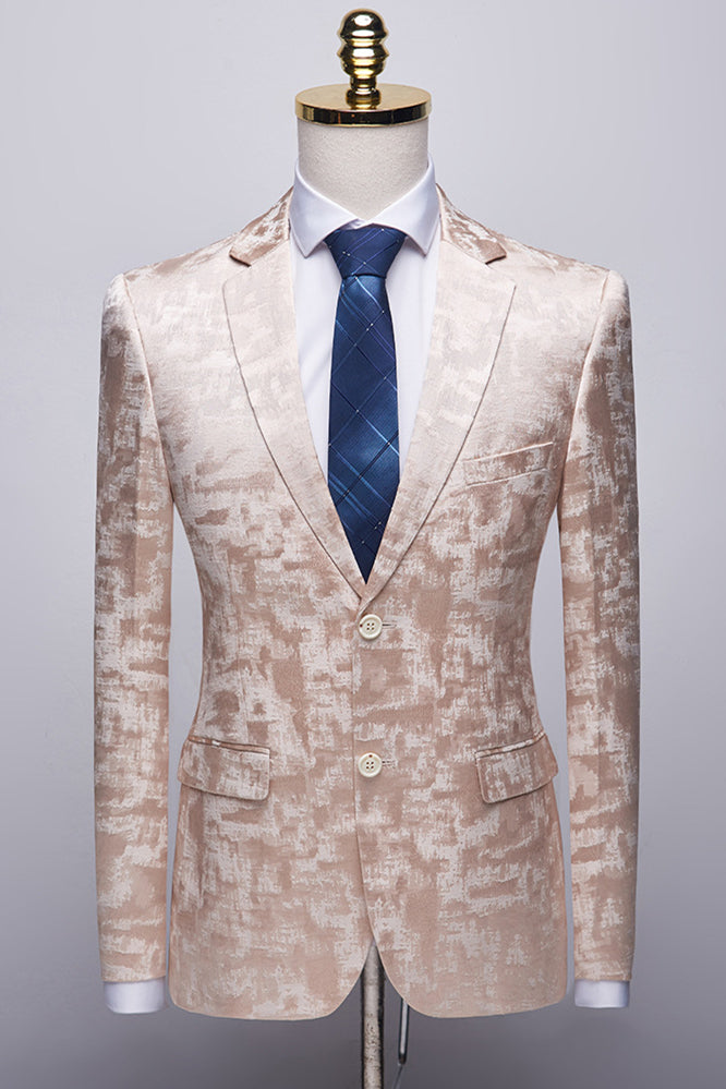 Koscy Popular Champagne Pink Printed Prom Suit with Notched Lapel