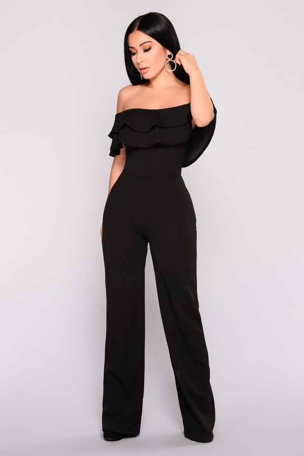 Koscy Elegant Black Strapless Off-the-Shoulder Women's Jump Suit