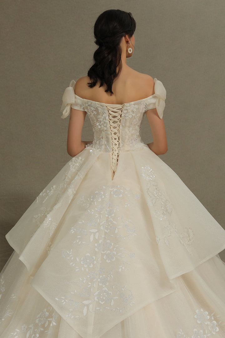 Bmbride Elegant Off-the-Shoulder Tulle Lace Ball Gown Luxury Wedding Dresses