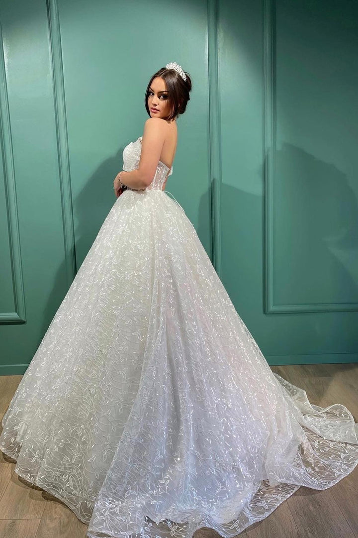 Bmbride Princess One Shoulder Glitter Wedding Dress