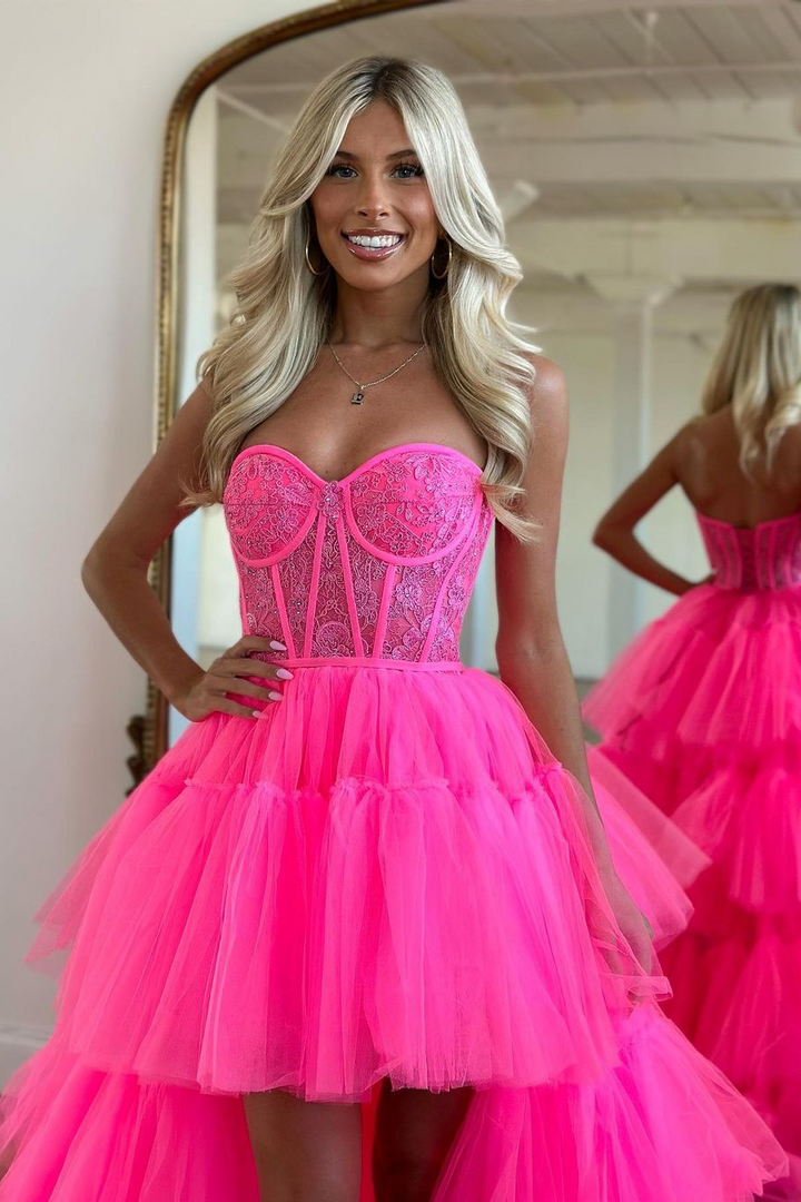Rose Prom Dress with Sleeveless Gown and Tulle Train