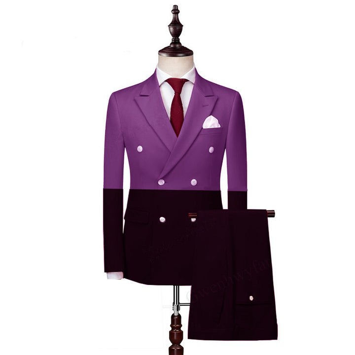 Koscy Handsome Purple and Black Double-Breasted Marriage Suit with Peaked Lapel