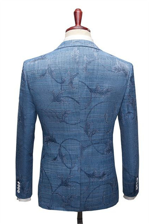 Koscy Ocean Blue Print Designer Wedding Suit - Notched Lapel for Men