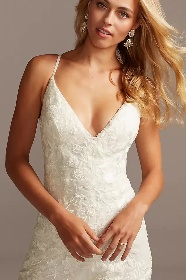 Koscy Elegant Floral Overlay Lace Spaghetti Strap Flare Leg Wedding Jump Suit