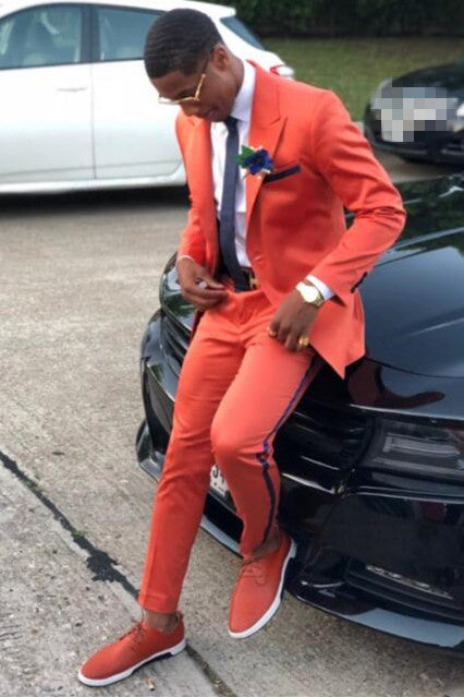 Koscy New Peaked Lapel Groom and Groomsmen Suit in Orange