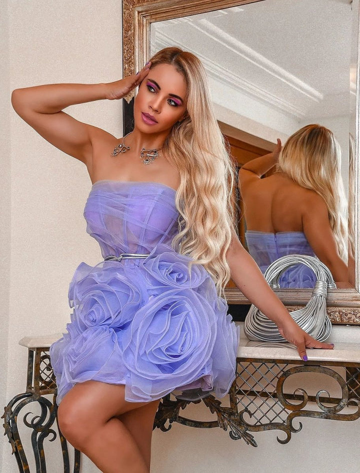 Koscy Homecoming Dresses Floral Dress Sleeveless Strapless with Ruffles