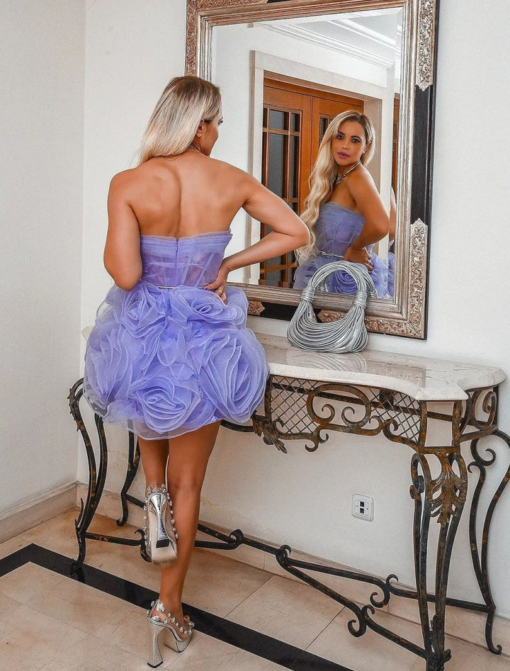 Koscy Homecoming Dresses Floral Dress Sleeveless Strapless with Ruffles