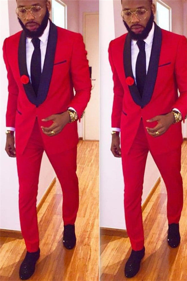 Koscy Red Shawl Collar Tuxedo Wedding Suit - Newest Design, Two-Piece