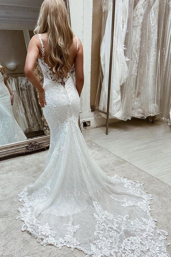 BC5904 Mermaid Wedding Gown with Sleeveless Bateau Neckline and Appliq