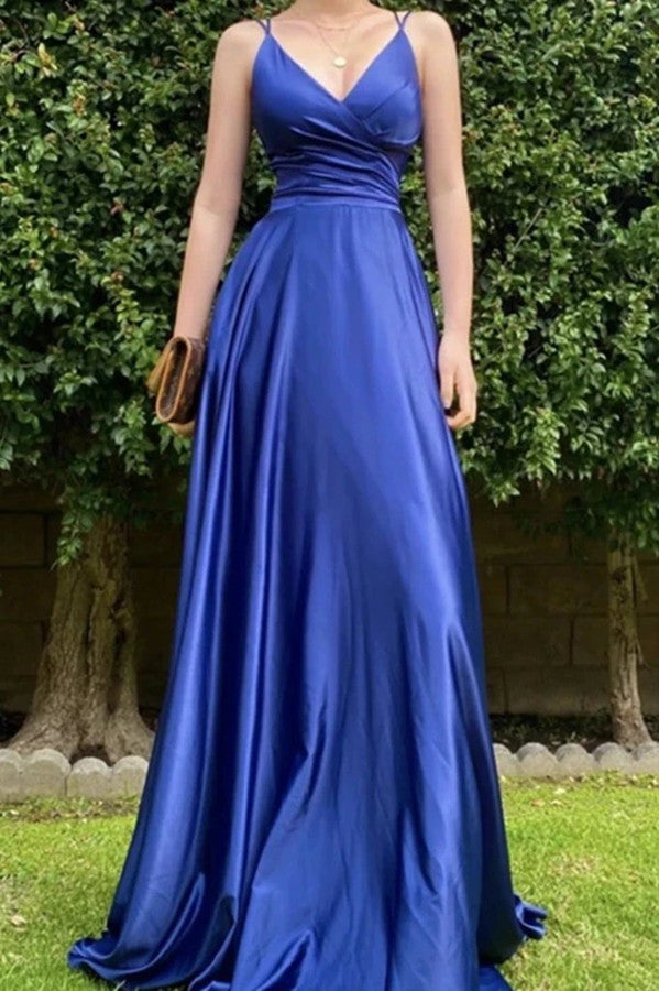 Long Prom Dress with Royal Blue String Back