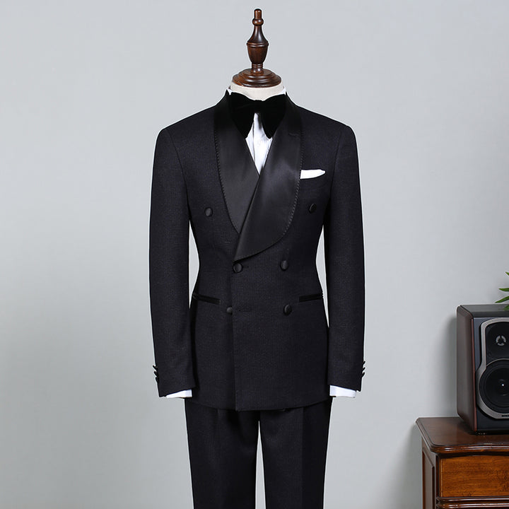 Koscy Solomon Stylish All-Black Double-Breasted Bespoke Wedding Suit for Bridegrooms