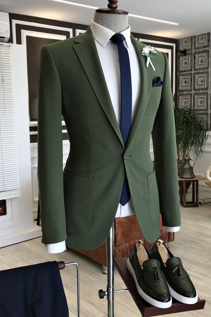 Koscy Elegant Dark Green Groom Suit with Notched Lapel
