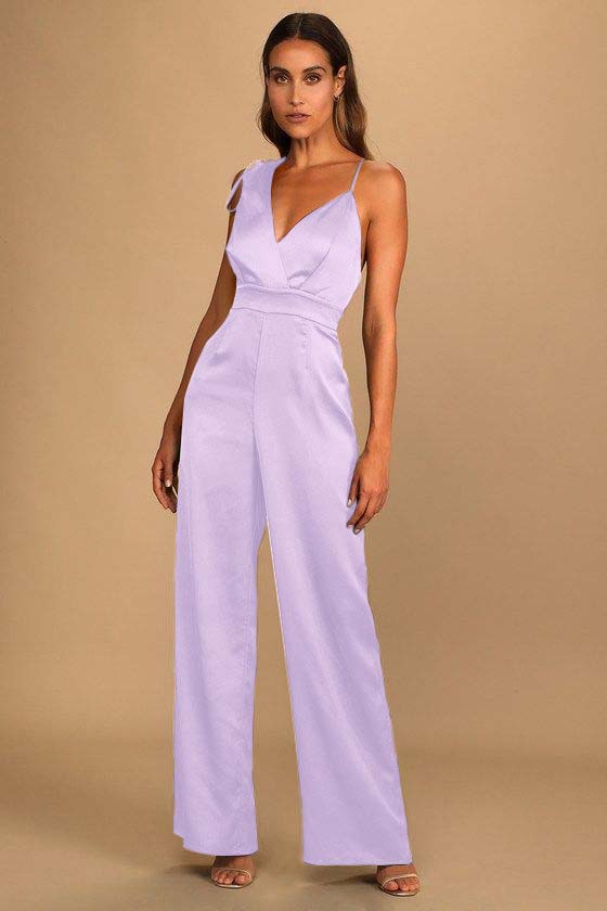 Koscy Retro Emerald Green Satin Asymmetrical Wide-Leg Jump Suit