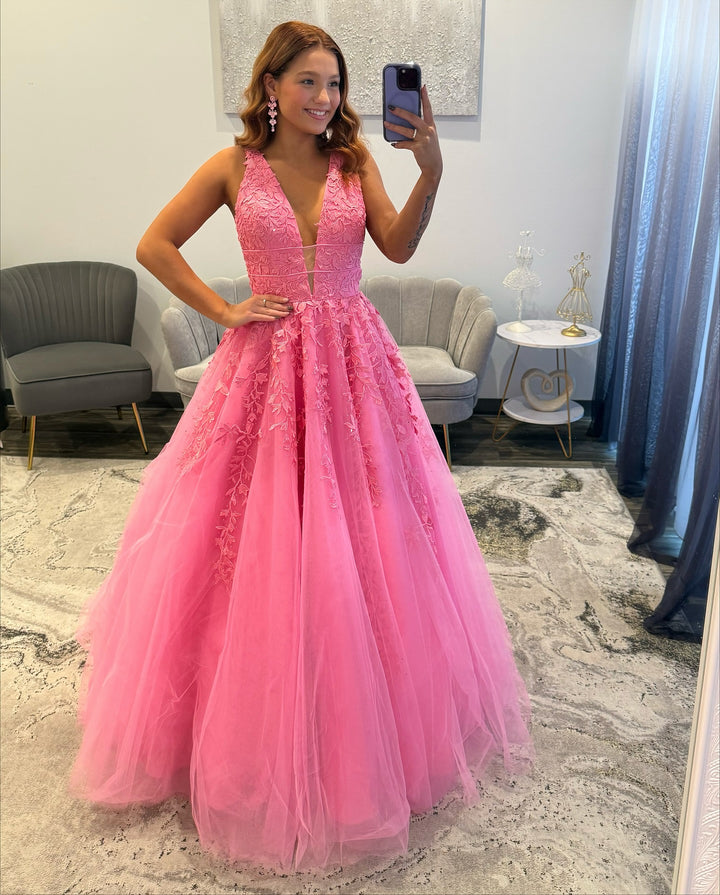 candy pink prom dress Beautiful Long A-line V-neck Sleeveless with Lace this gown is crafted ALLSAINTS Sofia Jersey Dress Size:17/17.5 x 33 SC-WDressesMaxi