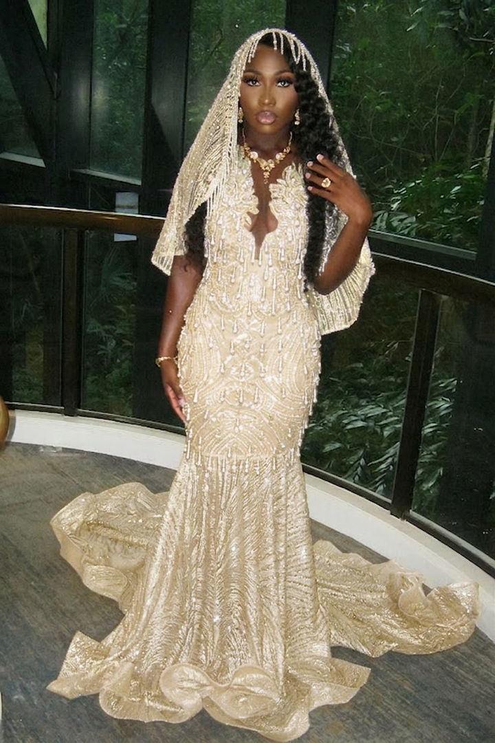 long gold mermaid prom dresses Gorgeous Gold Long Glitter High Neck Mermaid Sleeveless Prom Dress Ballbella