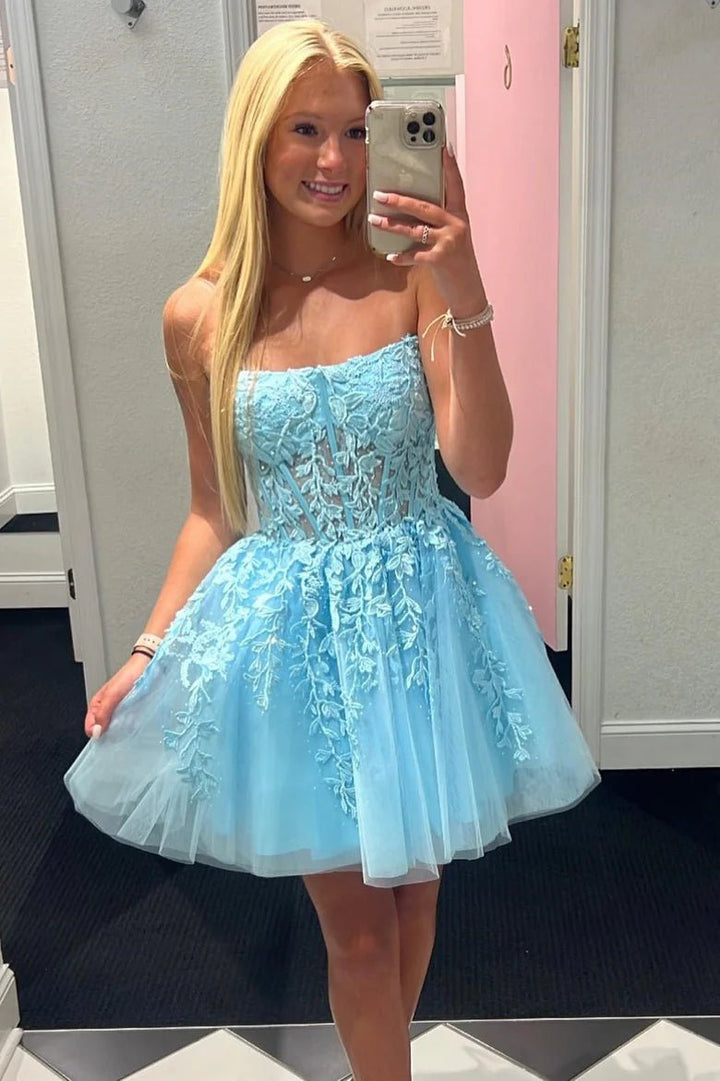 Koscy A-Line Tulle Lace Homecoming Dress with Appliques