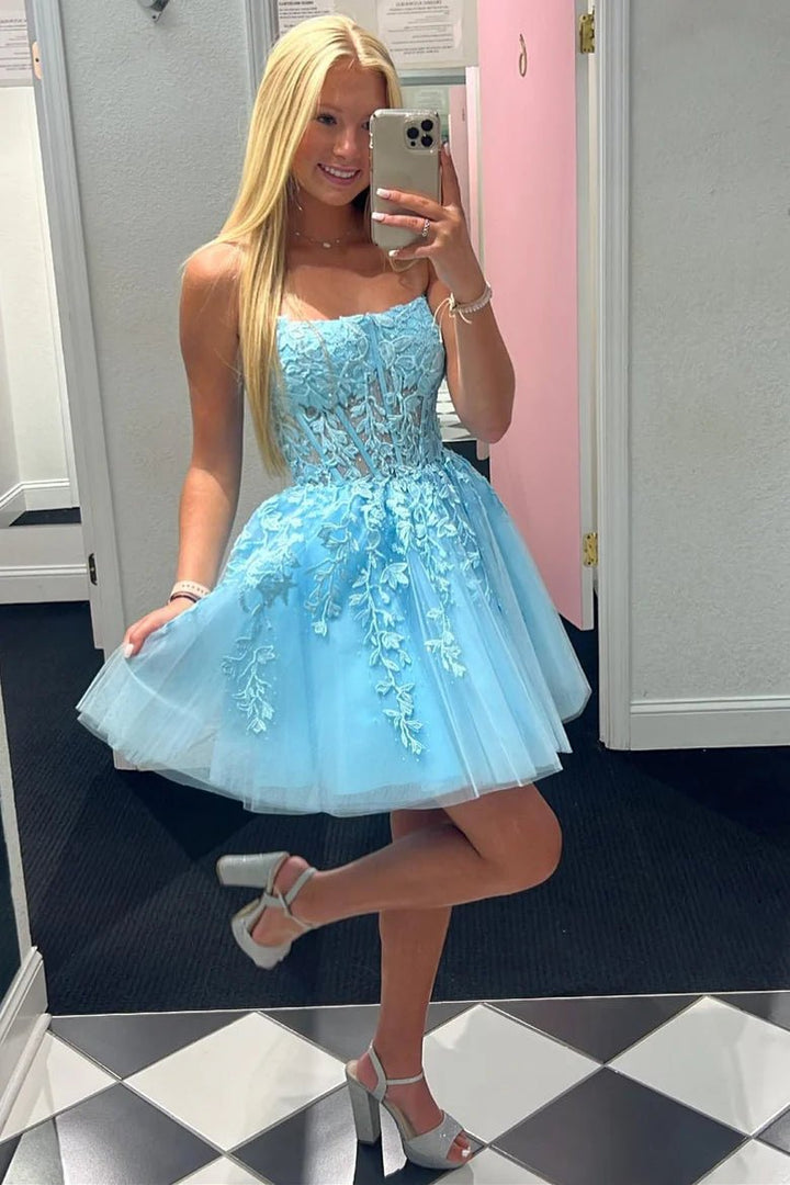 Koscy A-Line Tulle Lace Homecoming Dress with Appliques