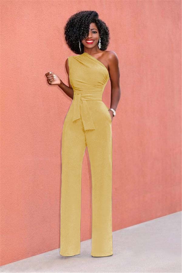 Koscy Concise Black One-Shoulder Daily Women's Jump Suit