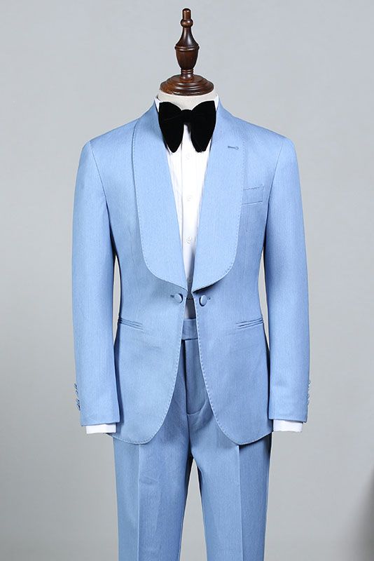 Koscy Rock Sky Blue Bespoke Wedding Suit for Bridegrooms
