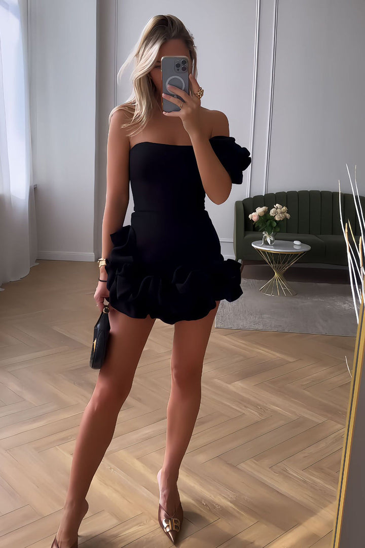Black One Shoulder Bodycon Short Homecoming Dress with 3D Flowers Black One Shoulder Bodycon Short Homecoming Dress with 3D Flowers