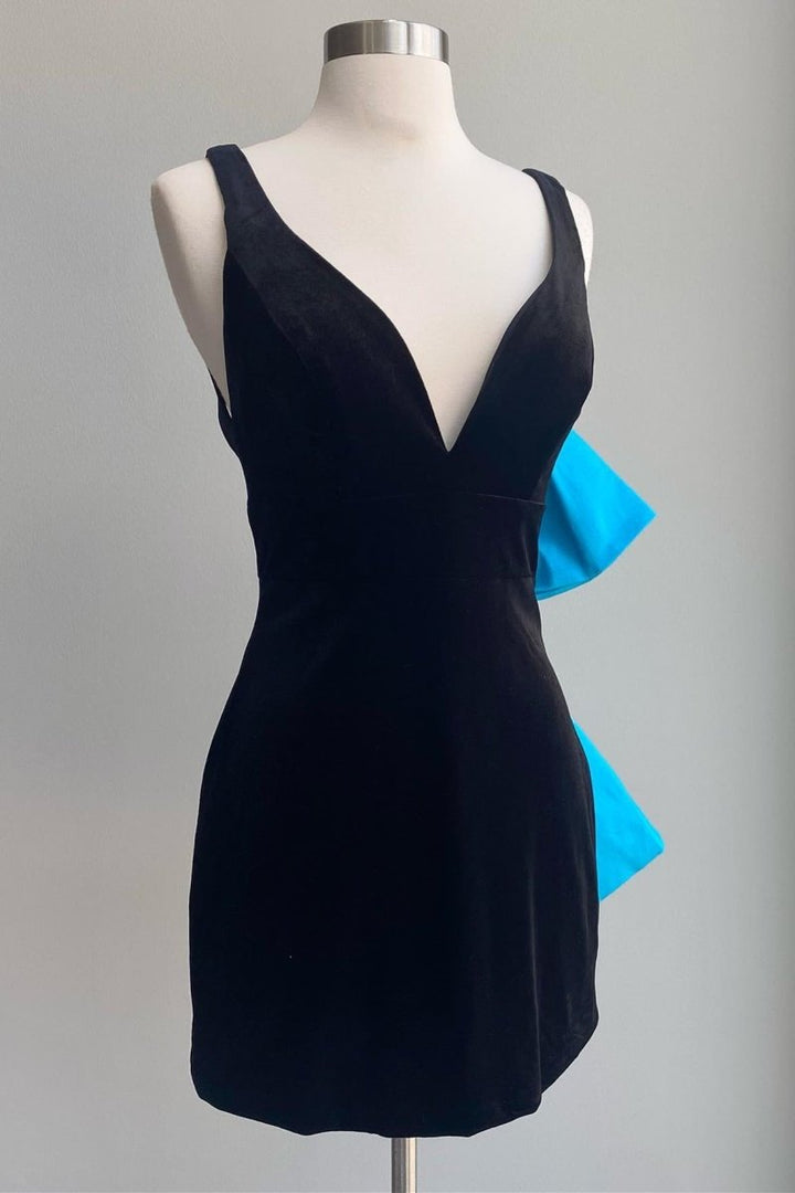 Koscy Black Plunge V Bow Back Bodycon Mini Party Dress