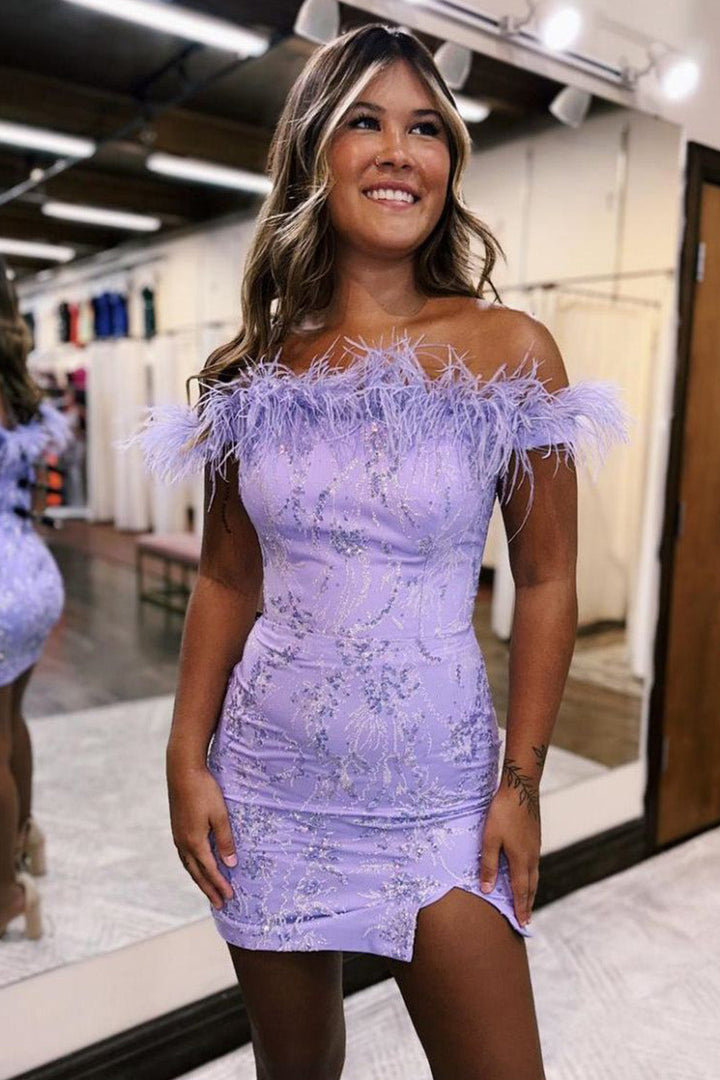 feather homecoming dresses Bodycon Charming Lilac Off-the-Shoulder Dress with Color_id:MILK/CREAM Perfect for your upcoming SP26-ALOVERSARYCAMPAIGN Cute Sage Green Short