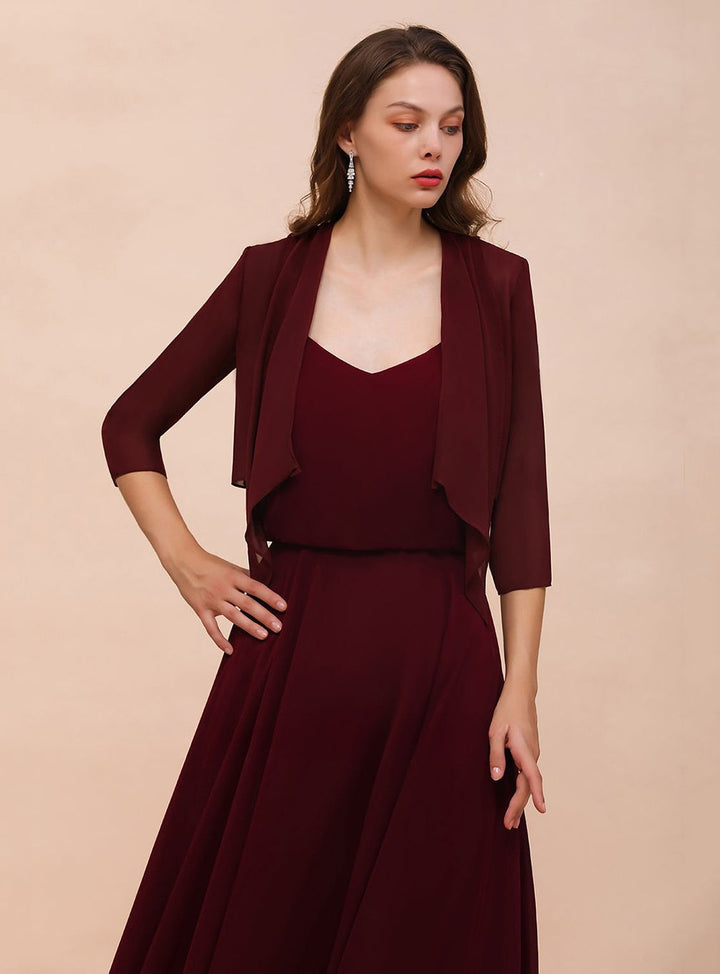 Burgundy Chiffon Special Occasion Wraps with Half Sleeves
