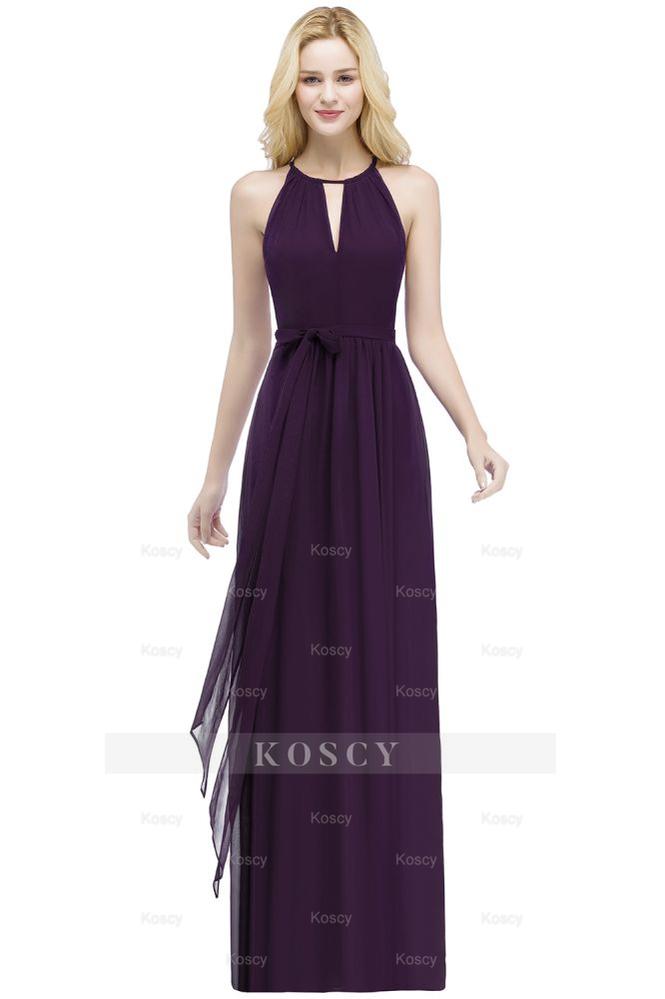 Burgundy Halter A-line Floor Length Bridesmaid Dresses with Bow Sash Burgundy Halter A-line Floor Length Bridesmaid Dresses with Bow Sash