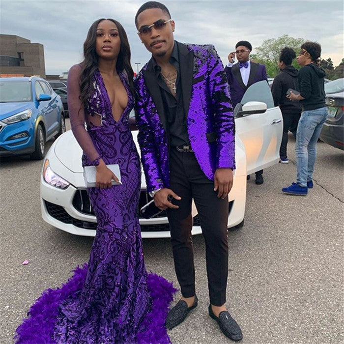 Koscy Purple Marriage Suit - Sequins, 2 Pieces for Men