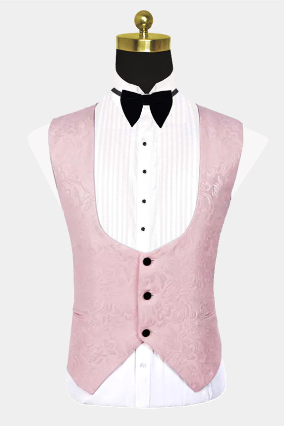 Koscy Modern Pink Morning Suit with Black Satin Lapel and Jacquard