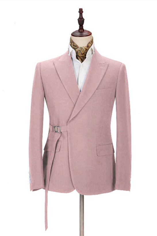 Koscy Handsome Pink Wedding Suit for Groom and Groomsmen with Buckle Button