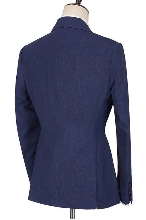 Koscy Popular Dark Navy Homecoming Evening Suit with Peaked Lapel and Ruffles