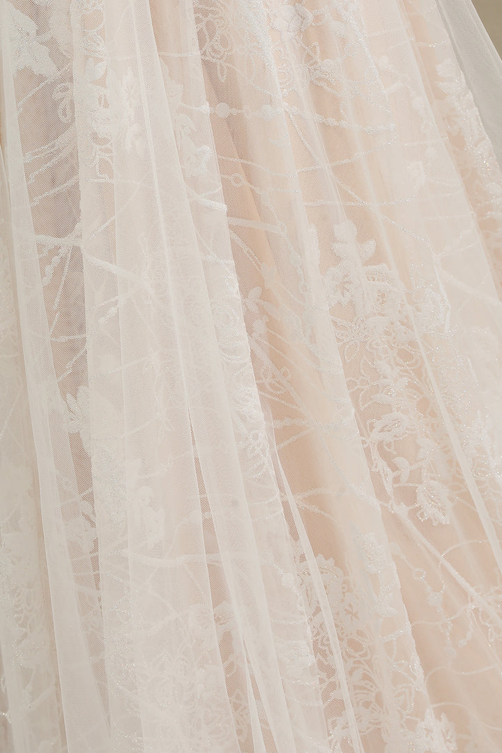 Bmbride Sheer Tulle Long Sleeve A-line Illusion Lace Wedding Dress - CPH230