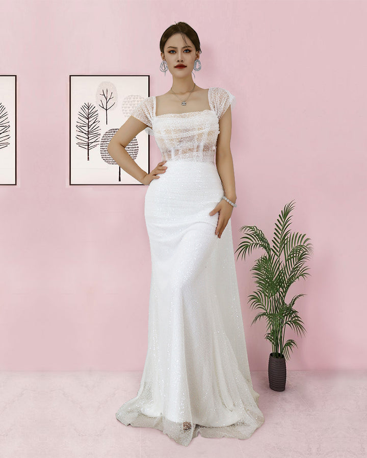 Long Tulle White Spaghetti Strap Sleeveless Elegant Prom Dress