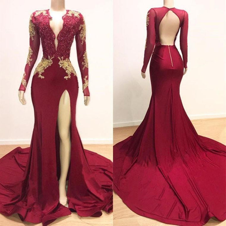 Mermaid Evening Dress with Long Sleeves and Lace Appliques