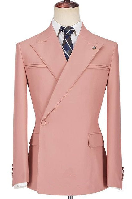 Koscy Best-Fit Pink Wedding Blazer with Peaked Lapel and Ruffles for Groom