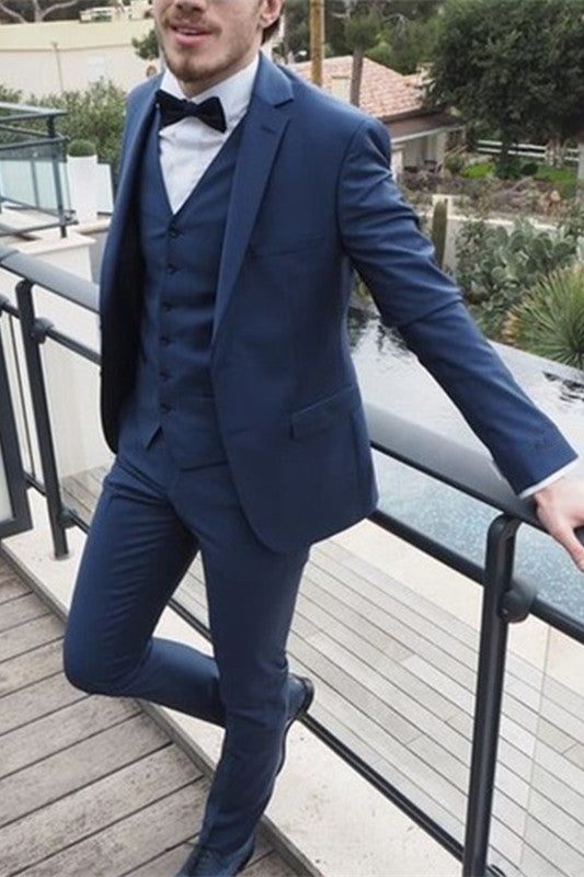 Koscy Gentle Dark Navy Slim Fit Three-Piece Evening Suit with Notched Lapel