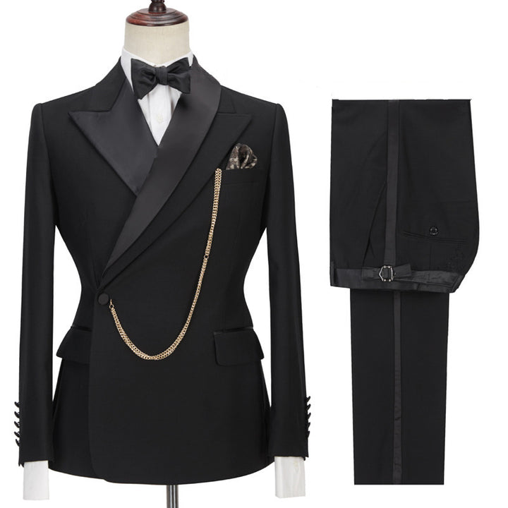 Koscy Fashionable Black Wedding Suit for Groom with Peaked Lapel