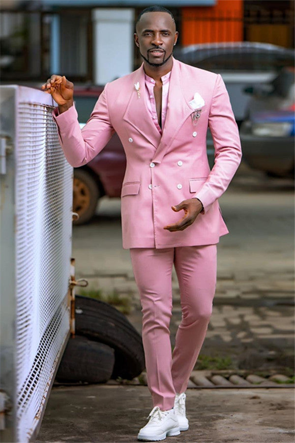 Koscy Fashionable High-Quality Hot Pink Double-Breasted Prom Suit