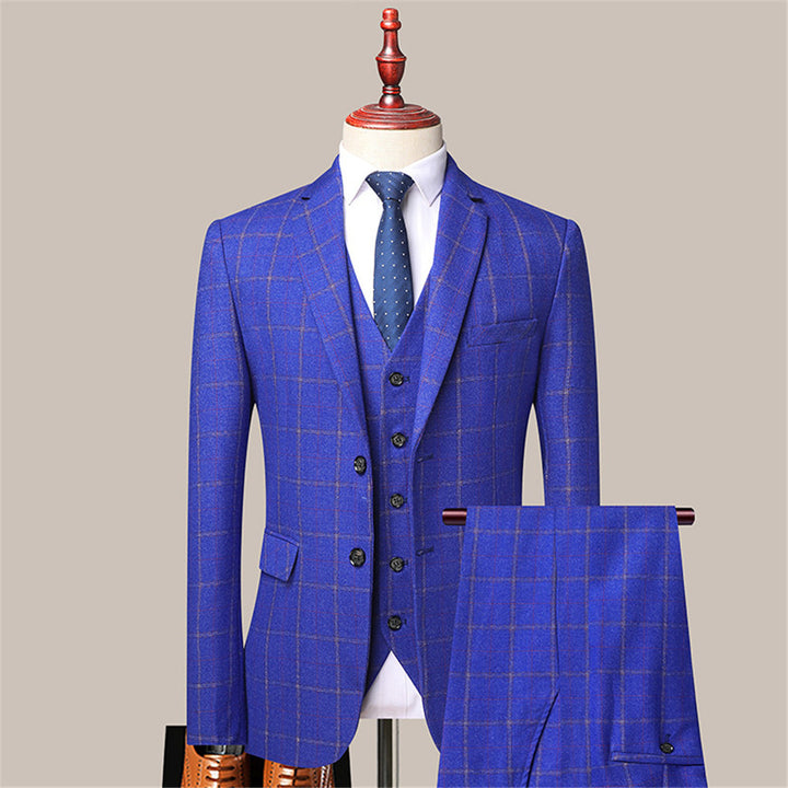 Koscy Casual Royal Blue Prom Attire for Men with Plaid