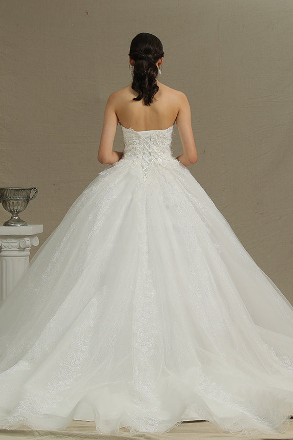 Bmbride Gorgeous Off The Shoulder Appliques Sweetheart Ball Gown Wedding Dress