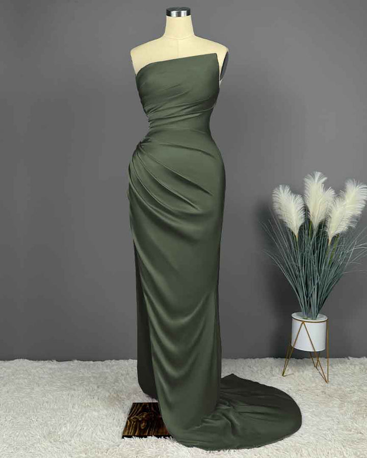 Okdais Prom Dress - Blue Sleeveless Charmeuse with High Slit Pleated