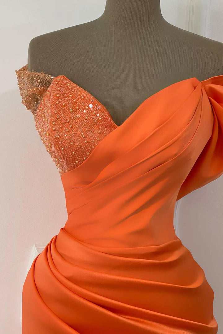 Online Orange Sweetheart Mermaid Sequins Evening Dress with Off-The-Shoulder
