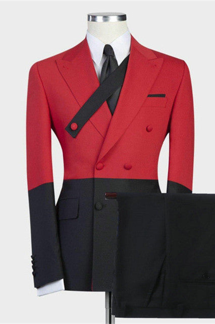 Koscy Stylish Red Double-Breasted Wedding Suit Inspired by David Beckham