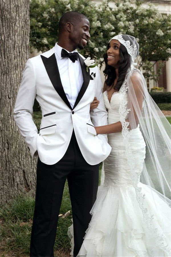 Koscy White Peaked Lapel Groom Tailcoats Wedding Suit for Men